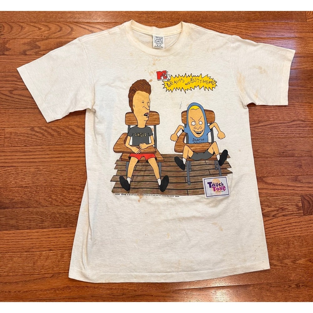 Vintage 1997 Beavis and Butthead Wild Oats T-Shirt Tee Mens Medium White MTV 90s